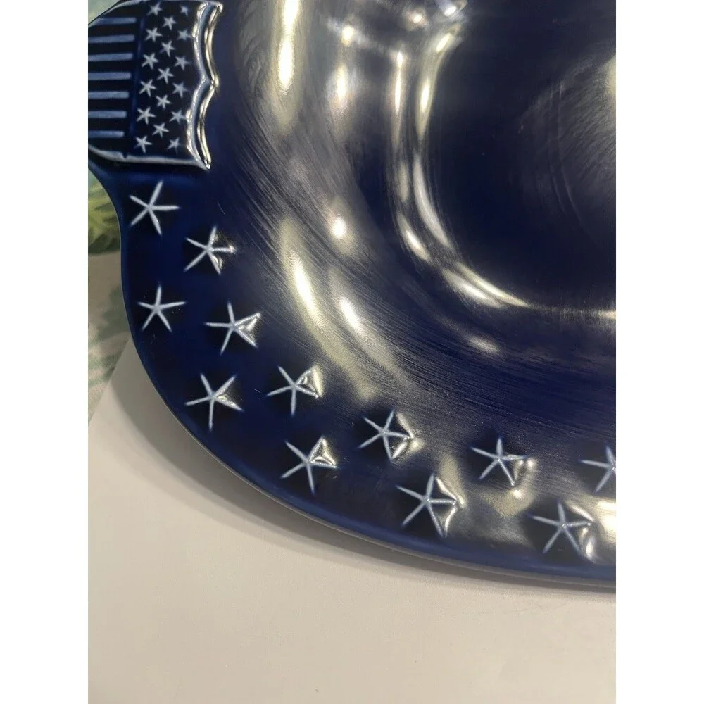 Longaberger Pottery Proudly American Cobalt Blue Stars Platter / Serving Tray